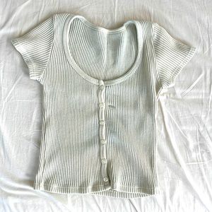 Brandy Melville, Zelly Ribbed Short Sleeve Top, white